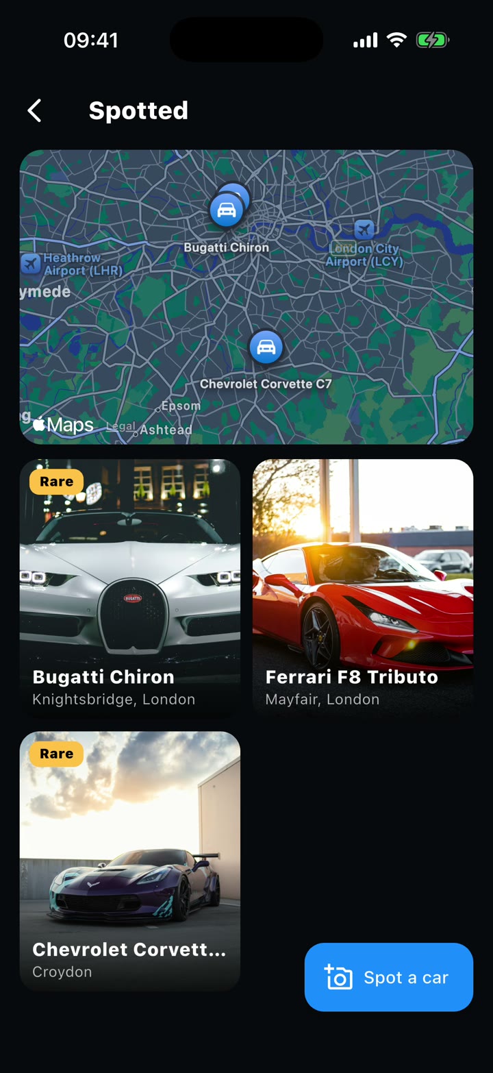 Spotted: rare cars on a map of London